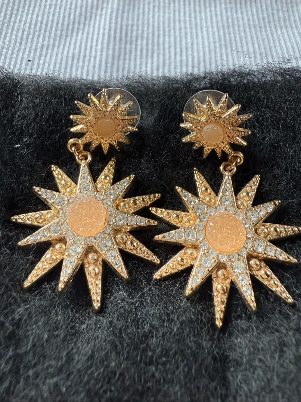 Gold Sunburst Drop Earrings - Unbranded